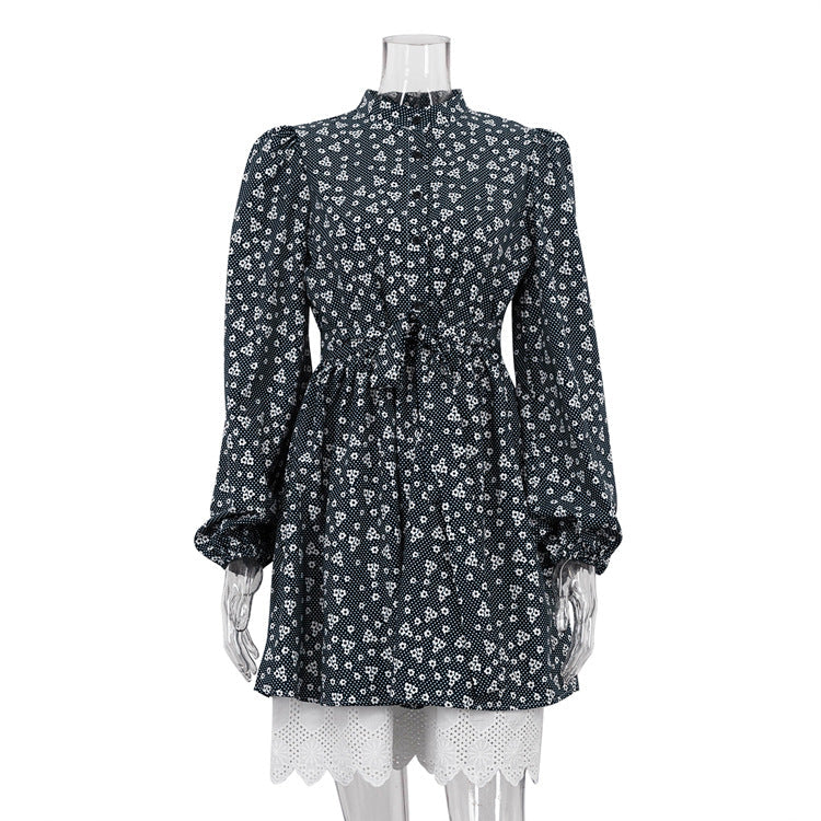 Elegant Floral Print A-Line Dress with Puff Sleeves