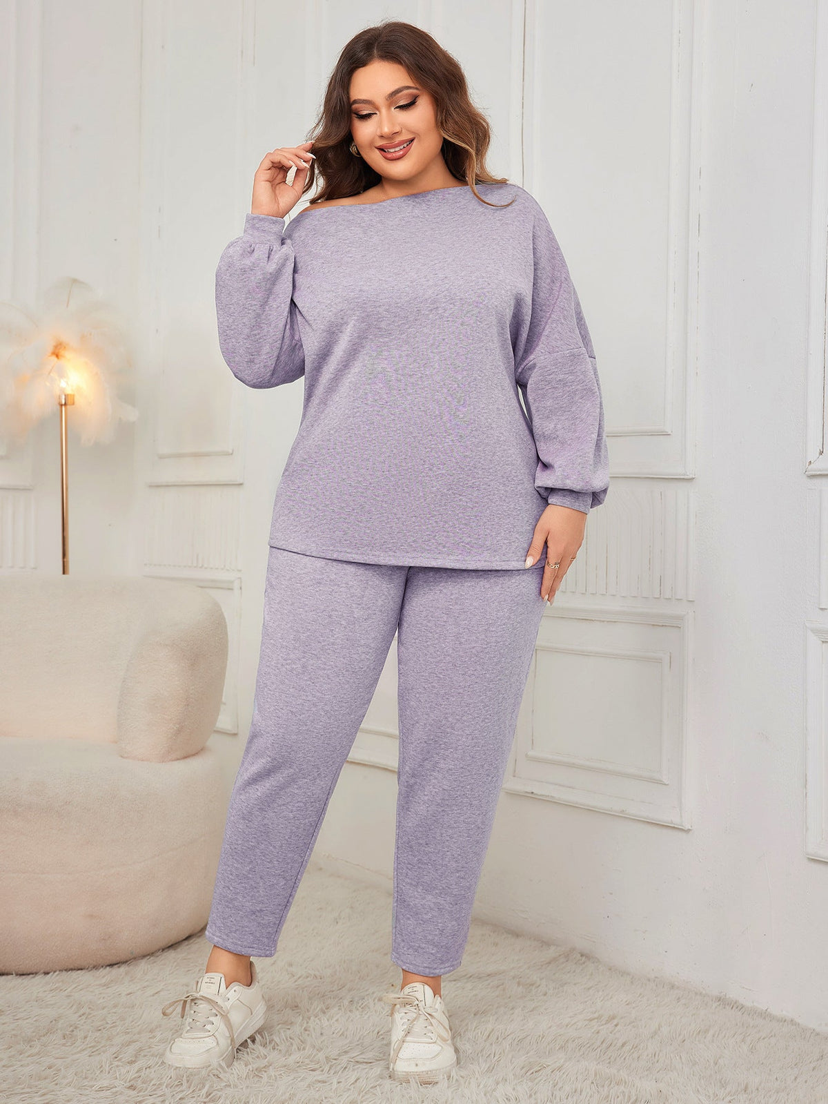 Off-Shoulder Plus Size Loose Fit Pants Set