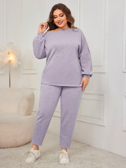 Off-Shoulder Plus Size Loose Fit Pants Set