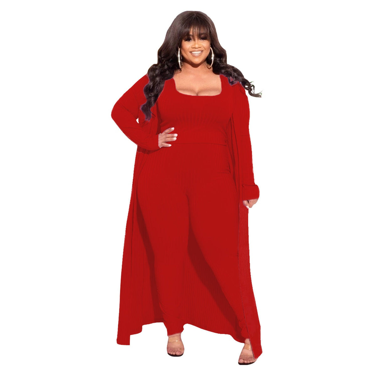 High Stretch Ribbed Three-Piece Set Stylish Casual Outfit