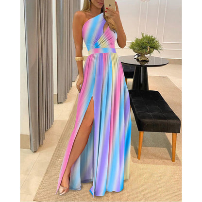 Elegant One-Shoulder Sleeveless High-Waisted Dress