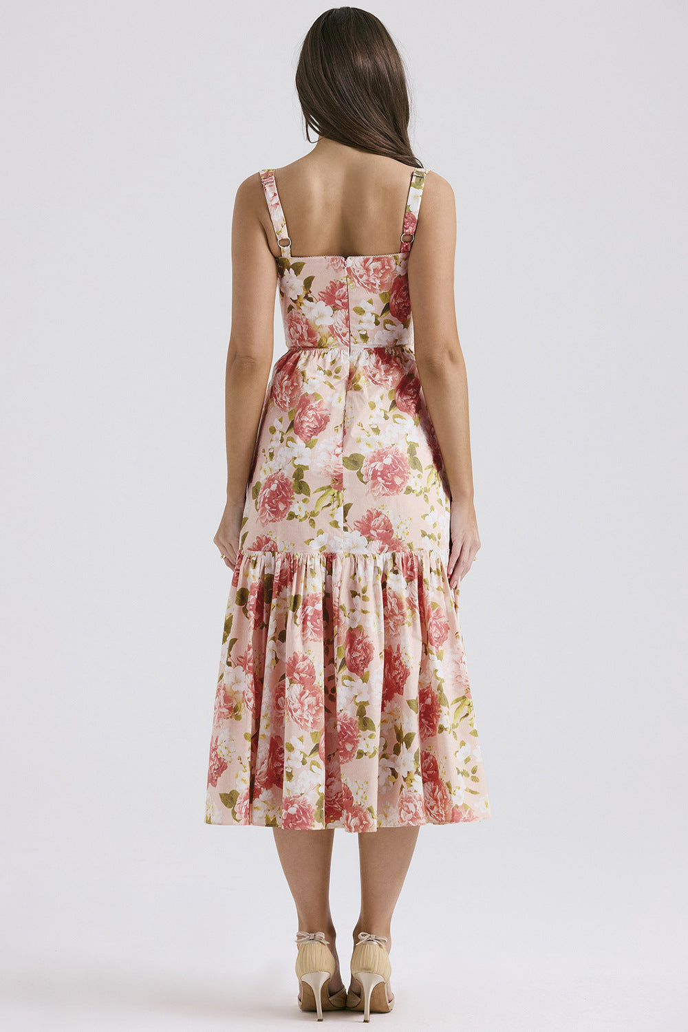 Corset Floral Midi Aline Spaghetti Dress