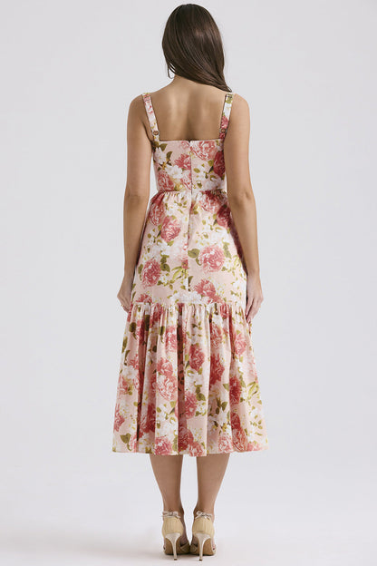 Corset Floral Midi Aline Spaghetti Dress