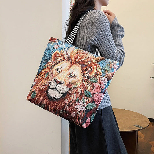 Fashionable Gold Embroidery Animal Tote Bag Stylish Shoulder Bag