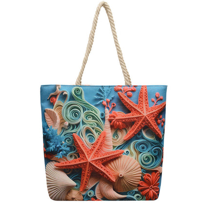 Fashionable Reversible Beach Tote Bag Canvas with Cotton Rope