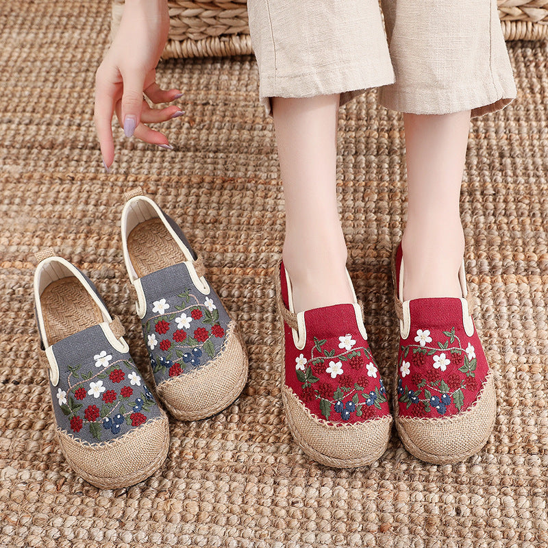 Shallow-Cut Cloth Shoes Custom-Made One-Pedal Ethnic Embroidered Shoes Light Breathable Sweat-Absorbent Cloth Shoes.