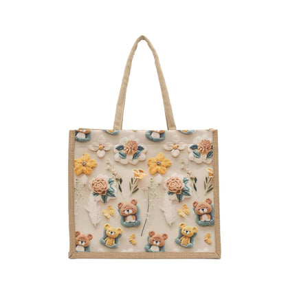 Stylish 3D Patterned Linen Tote Bag for Women