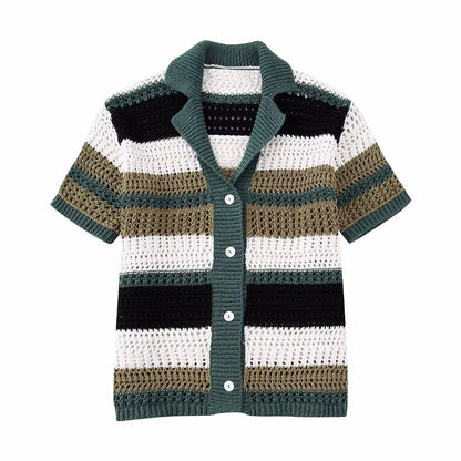 Trendy Short Sleeve Striped Knit Top