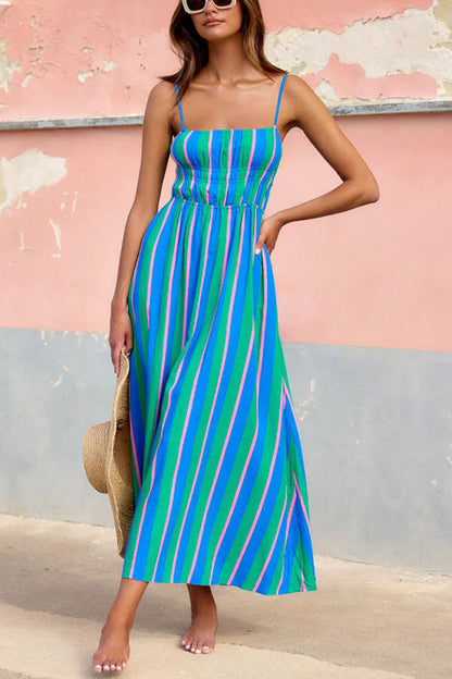 Striped Sleeveless A-Line Dress Comfortable Casual Polyester