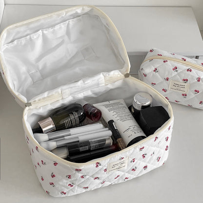 Quilted Berry Makeup Bag Stylish Portable Travel Organizer