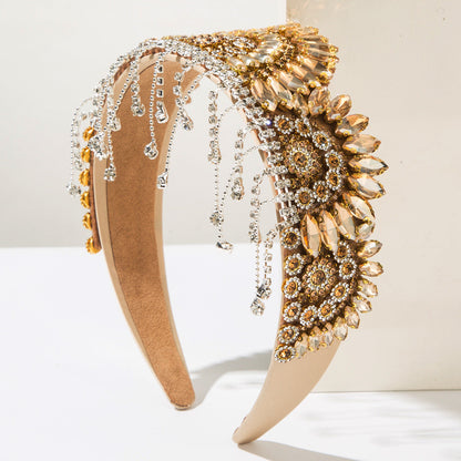 Elegant Baroque Crown Headband with Rhinestones and Tassels