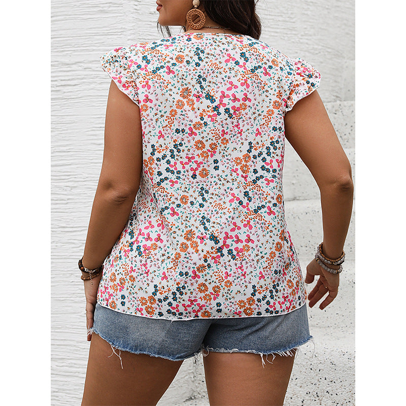 V-Neck Sleeveless Floral Print Blouse