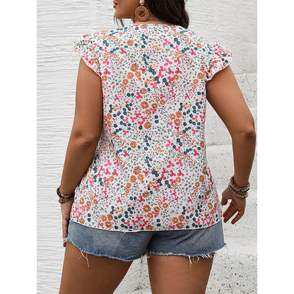 V-Neck Sleeveless Floral Print Blouse