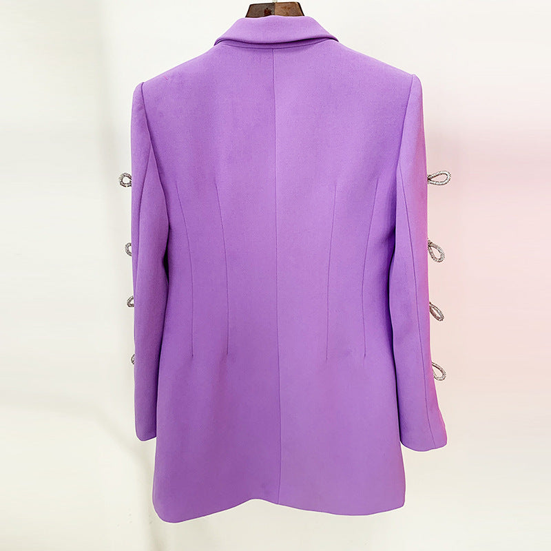 Elegant Blazer Dress With Hollow Design And Pearl Bow
