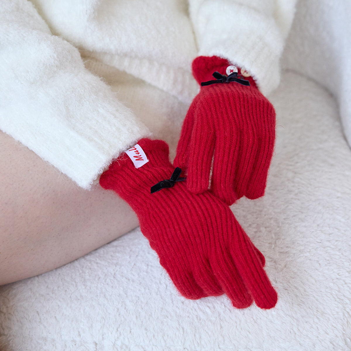 Bow Knot Wool Touchscreen Winter Gloves