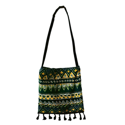 Original Ethnic Style Single Shoulder Bag With Tassel Retro Art Cross Shoulder Bag With Bohemian Style Fabric Bag