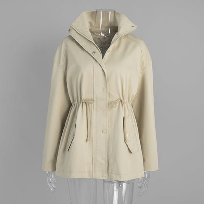 Casual Cotton Trench Coat With Drawstring Fit