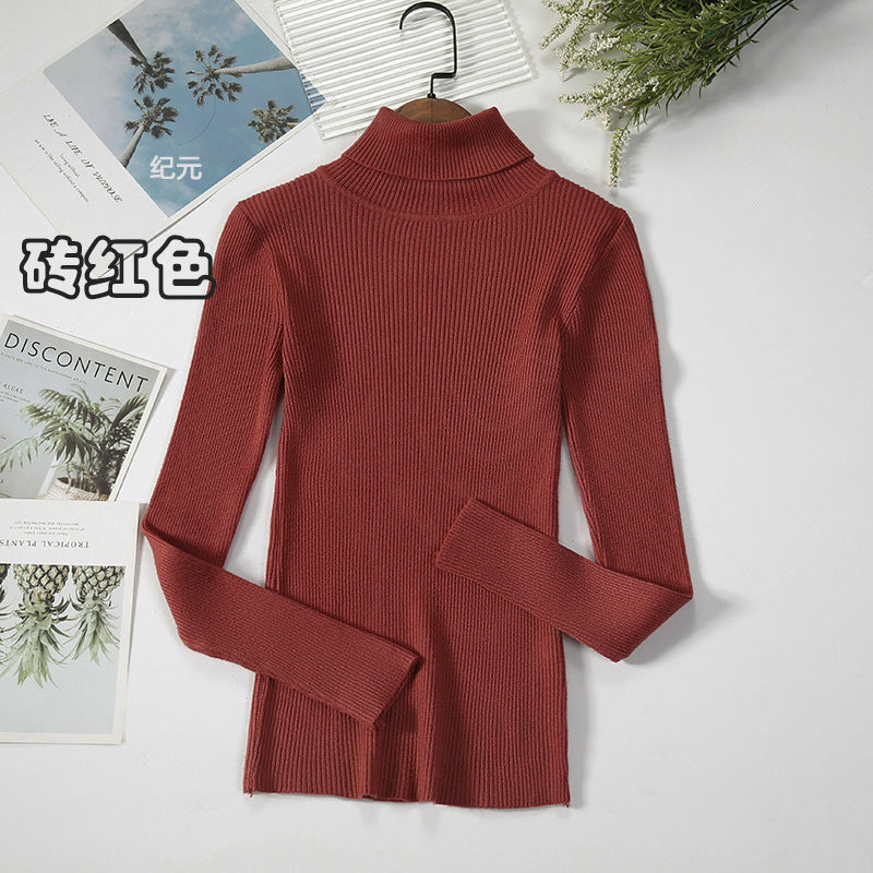 Long Sleeve High Neck Solid Color Sweater Comfortable Casual Wear