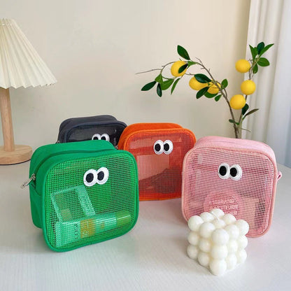Cute Solid Color Mesh Make Up Bag