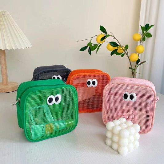 Cute Solid Color Mesh Make Up Bag