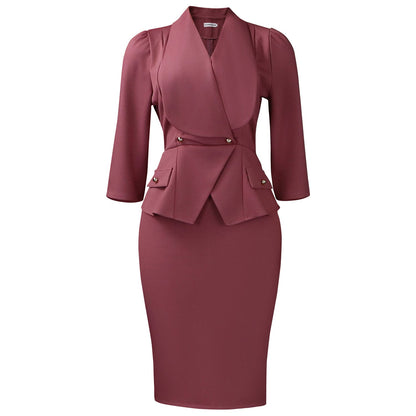 Elegant High Neck Dress With Midi Length