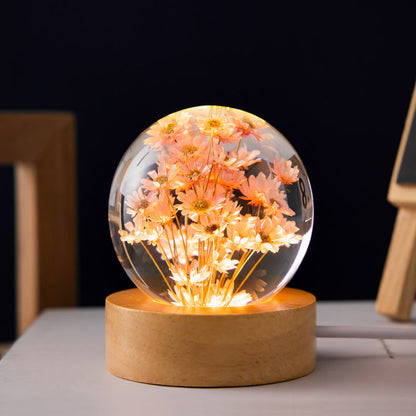 Dandelion Glowing Night Light Crystal Ball Eternal Flower Gift Wooden Birthday Gift For Girl