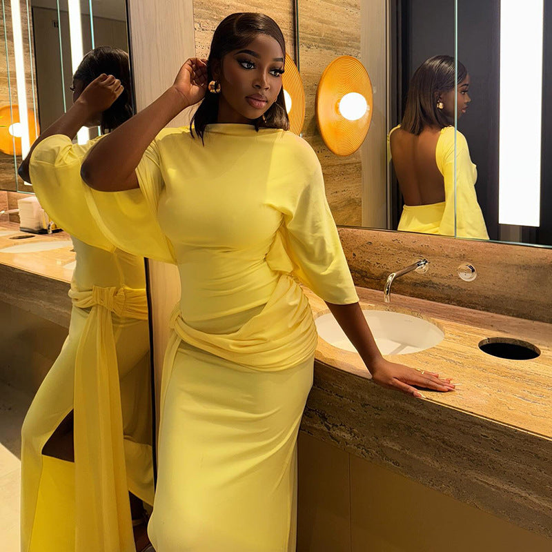 Sexy Backless Ruched Bodycon Dress With Off-Shoulder Design