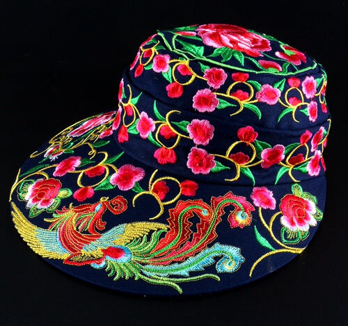 Versatile Ethnic Style Hat, Cotton And Hemp Embroidered Big Eave Hat, Embroidered Hat, Detachable Top, Dual Use Hat