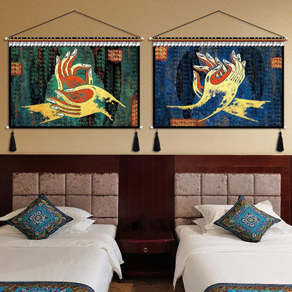 Customized Tibetan Fabric Tapestry Tibet Hanging Cloth Homestay Decoration Hotel Restaurant Living Room Bedroom Bedside Cloth Painting Tapestry