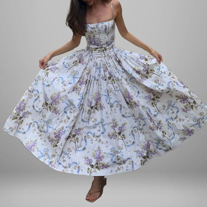 Elegant Floral Maxi Dress Casual Polyester Sundress