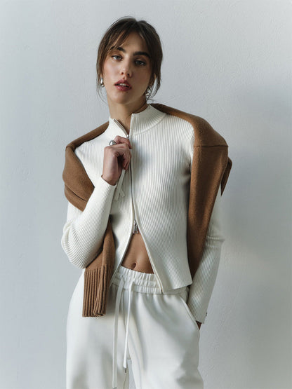 Fitted Long Sleeve Cardigan with Zipper Cozy Knit Outerwear