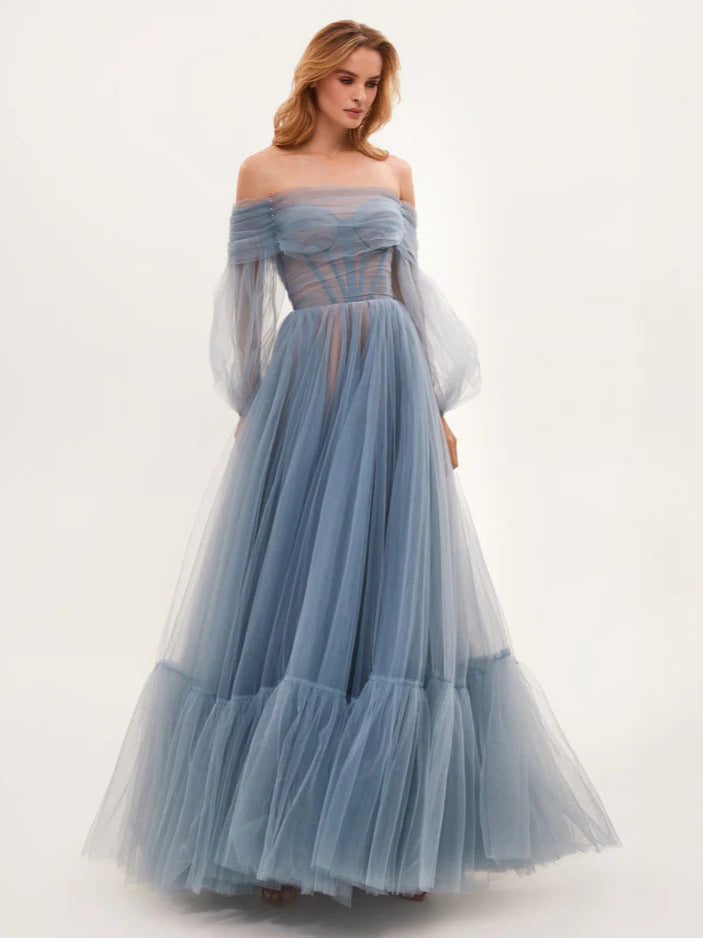 Elegant Off-The-Shoulder Mesh Long Sleeve Wedding Dress