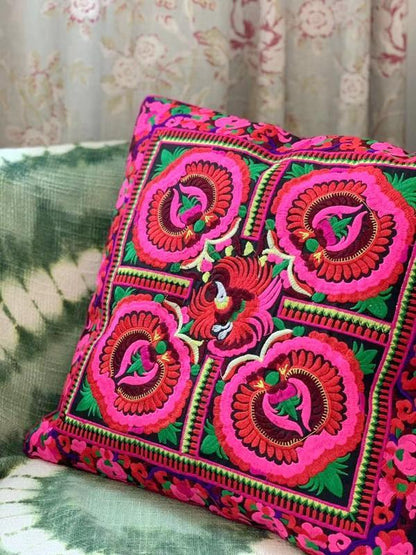 Traditional Embroidery Cushion Cover Retro Embroidery Pillow  Cotton And Linen Cushion Cover