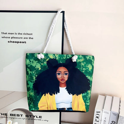 Trendy Cartoon Print Shoulder Tote Bag Durable Oxford Cloth Bag