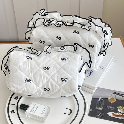 Butterfly Bow Makeup Bag Cute Portable Ruffled Clutch
