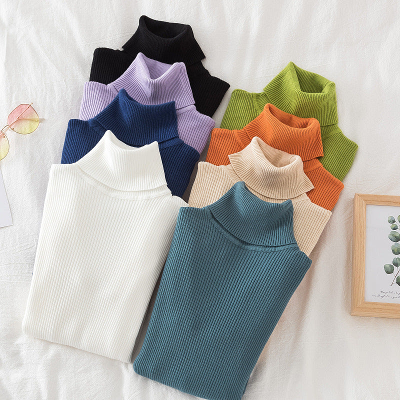 Long Sleeve High Neck Solid Color Sweater Comfortable Casual Wear