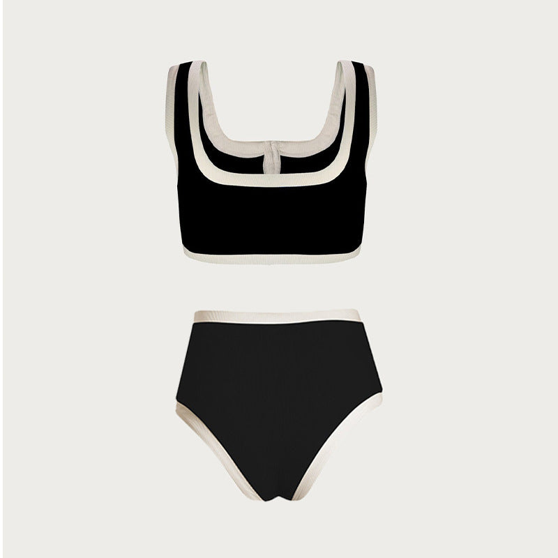 Color Block Button Down Bikini Sexy Swimwear