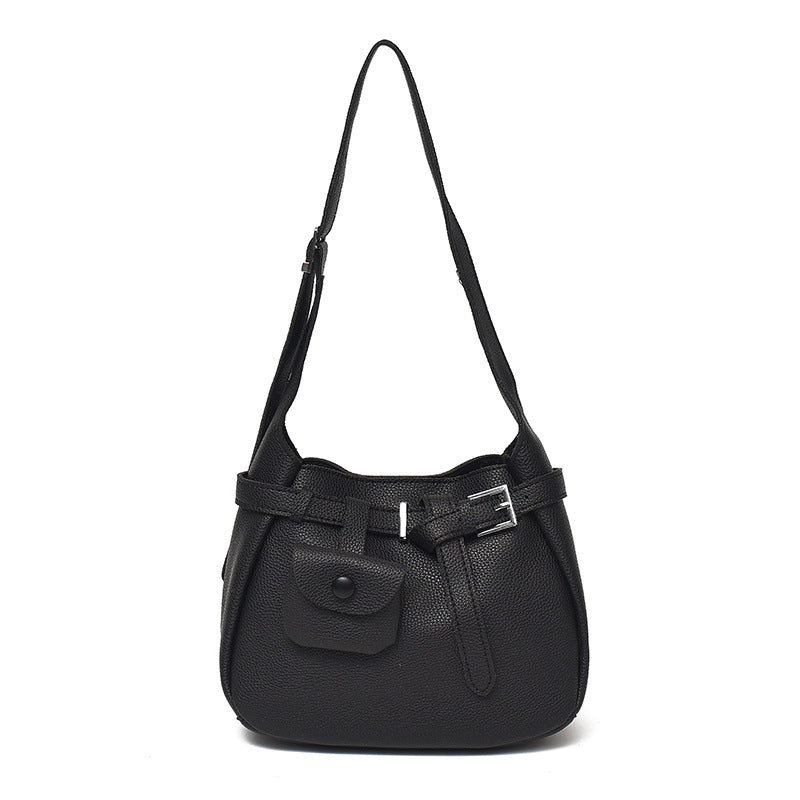 Trendy Shoulder Bag with Litchi Texture and Decorative Strap