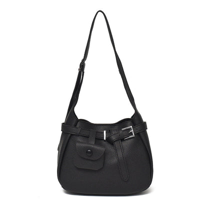 Trendy Shoulder Bag with Litchi Texture and Decorative Strap