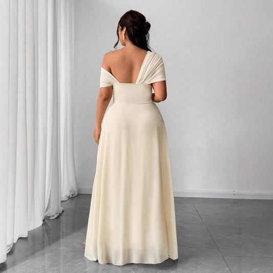 Off-Shoulder High-Waist Dress with Slit