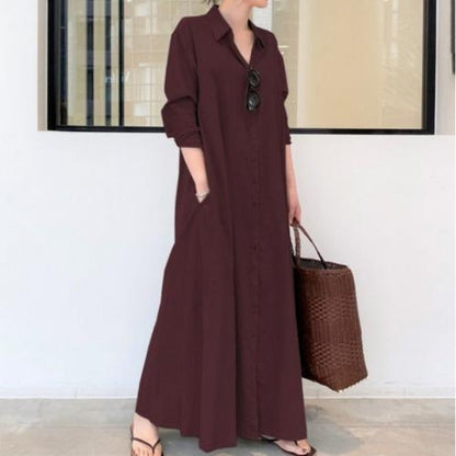 New Solid Color Simple Loose Casual Long Shirt Dress