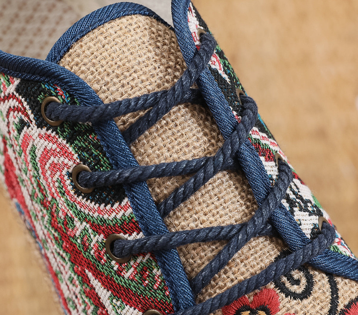 Ethnic Style Lace Up Art Linen Casual Shoes Cotton Linen Embroidered Shoes Women'S Shoes