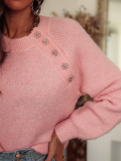 Elegant Round Neck Raglan Sleeves Knit Sweater