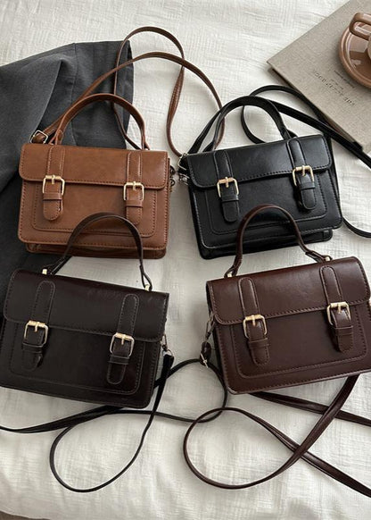 Classic Faux Leather Satchel With Double Buckle
