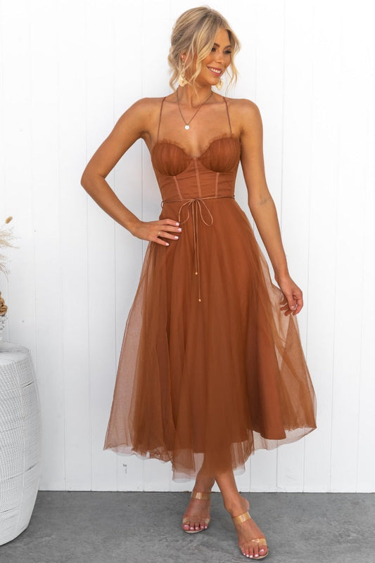 Sleeveless Mesh Midi Dress Elegant Party Wear