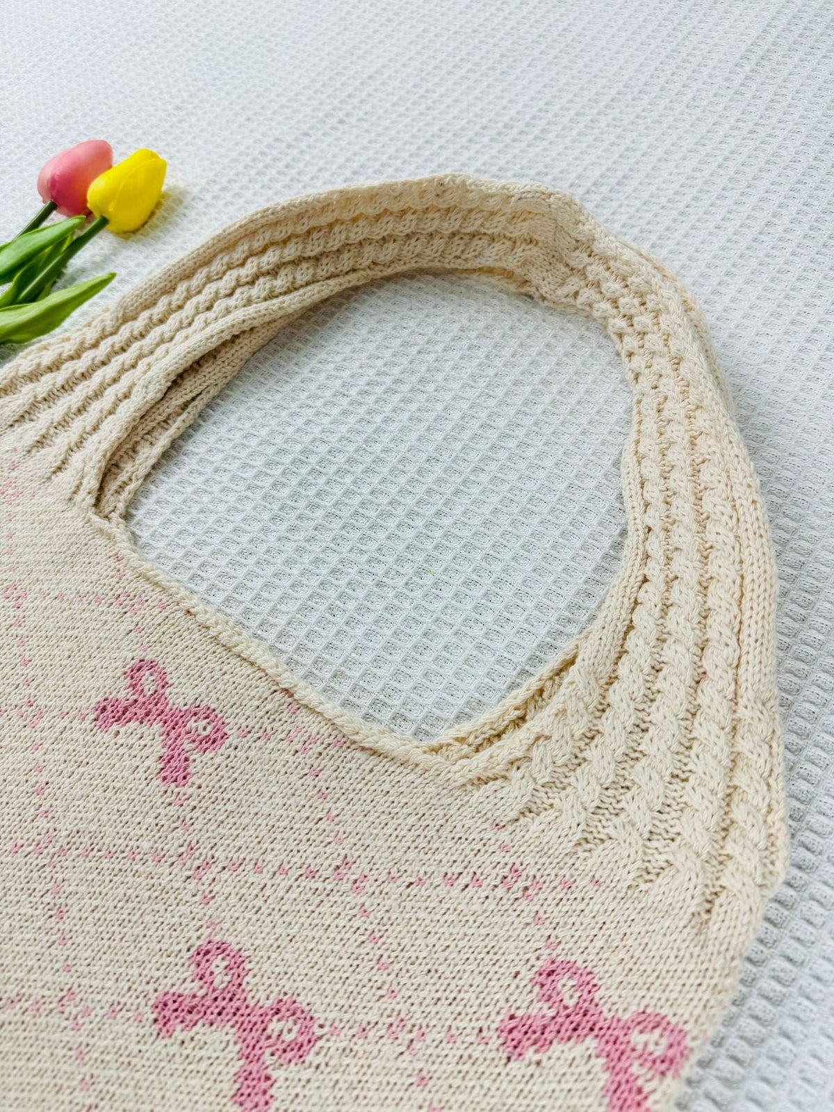 Bows Print Large Capacity Knit Shoulder Bag