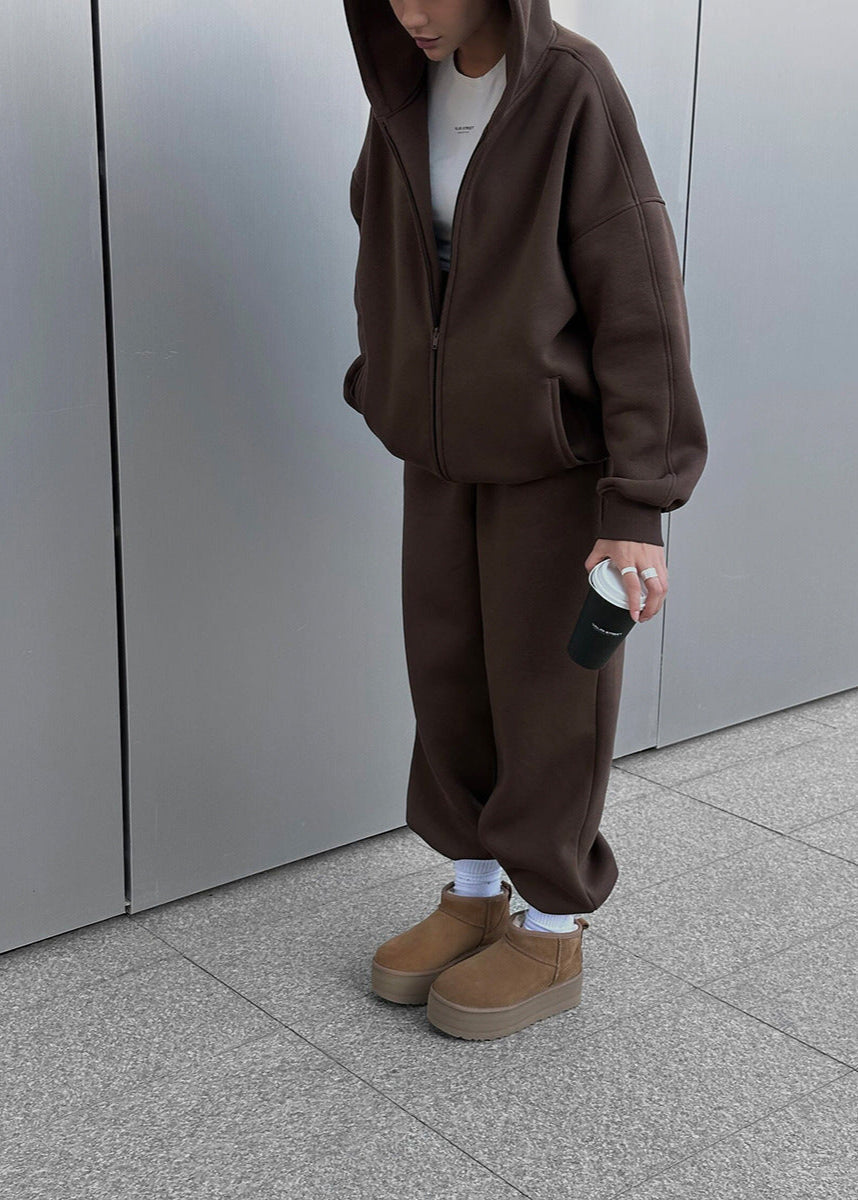 Oversized Knit Zip Hoodie And Sweatpants Set