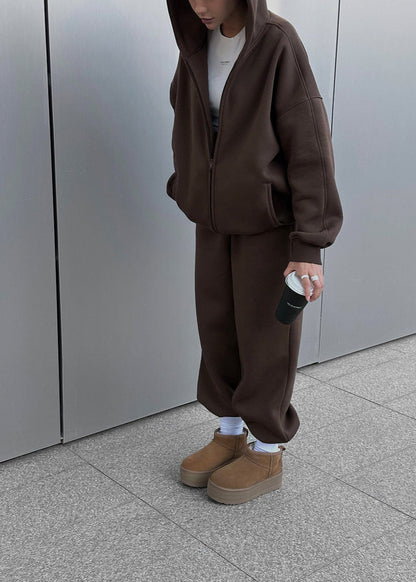 Oversized Knit Zip Hoodie And Sweatpants Set