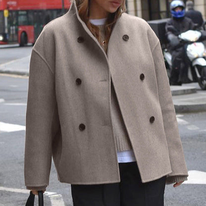 Retro Stand Collar Double Breasted Casual Short Coat