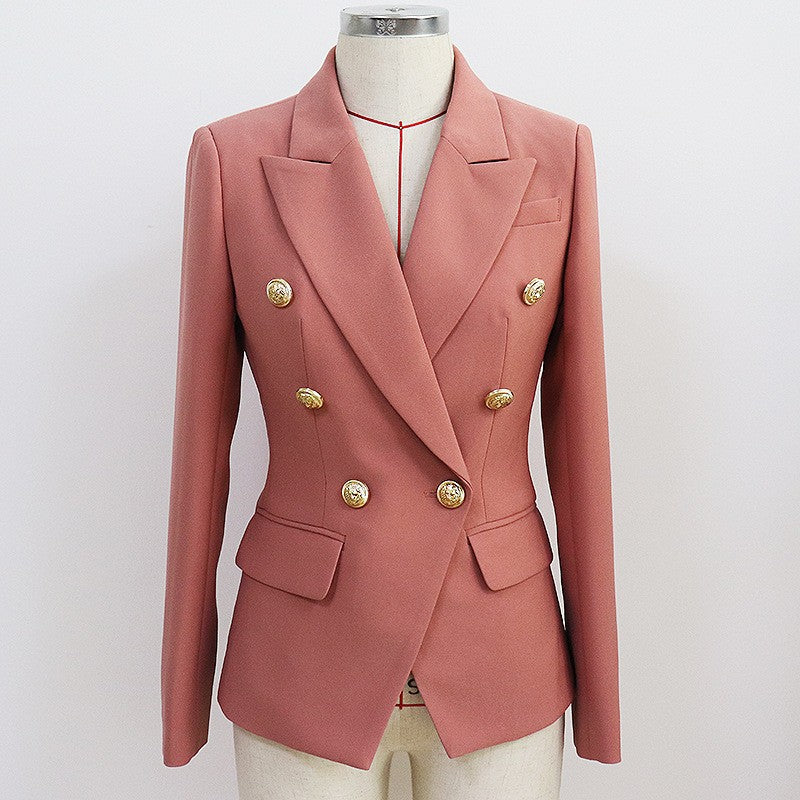 Double-Breasted Blazer With Metal Lion Head Button